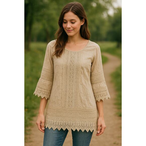 Johnny Was Boho Chic Crochet Lace Tunic Dress Gray XS - Picture 1 of 7